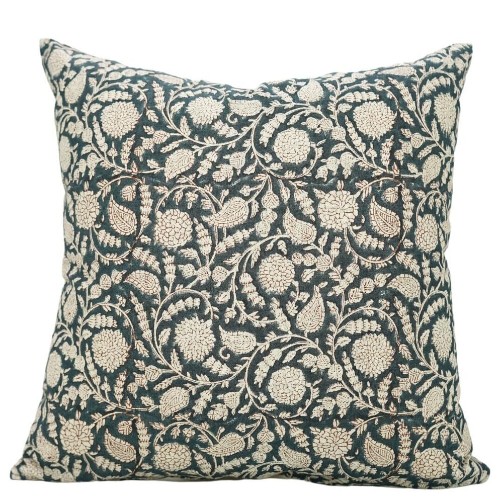 5132 Handmade Block Print Cotton Linen 16"X16" Throw Pillowcase Cushion